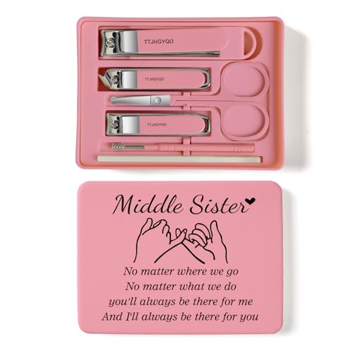 Nail Clippers and Beauty Tool Portable Set Nail Clipper Set Martensitic Stainless Steel Manicure Set 6 in 1 Sisters Gifts Suitable for Home, Workplace, Outdoor Travel,Etc.（Middle Sister Pink）