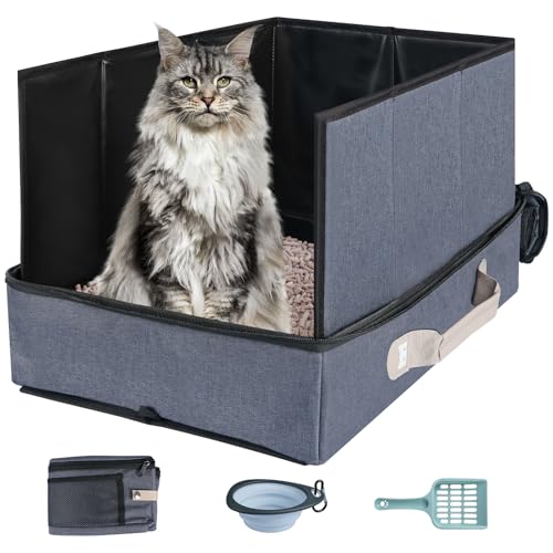17.7 x 13.5 x 13.75 Travel Litter Box for Cats, Portable Litter Box with Pee Shield & Hard Bottom, Collapsible Cat Litter Pan for Travel, Car, Hotel, Leak-Proof Design, Water-Resistant, Easy Cleaning