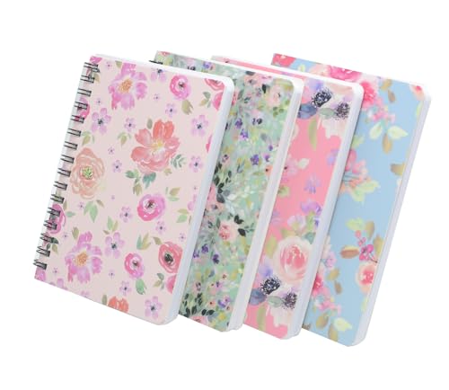 YIHUANYIFA 4pcs A6 Spiral Notebooks School Supplies 8mm Ruled 5.7 x 4.1 inch Hardcover 160 Pages Journals for Work Students Study and Notes (4, Flower A)