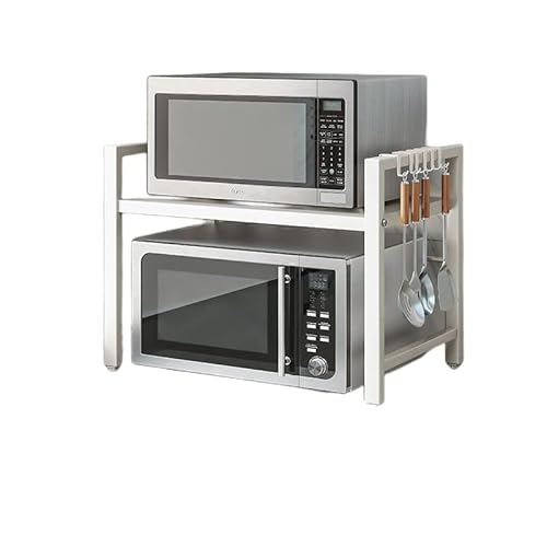 BAIRNOX レンジ上ラック 電子レンジの上 幅伸縮式 高さ三段階調整可能 ラック キッチン 収納 棚 レンジ台 トースター (1段,ホワイト)