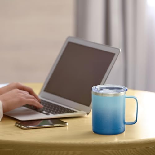 Image of MEWAY 12oz Coffee Mug With Handle 2 Pack Bulk,Stainless Steel Insulated Travel Tumblers With Sliding Lid,Double Wall Vacuum Camping Cup for Hot & Cold Drinks Tea (Bubble Gum&Blue Waves,Set of 2)