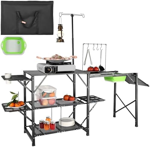 VEVOR Camping Kitchen Table with Sink, Aluminum Folding Portable ...