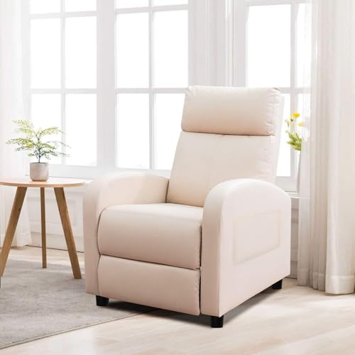 Sillón reclinable moderno piel beige miniatura 2