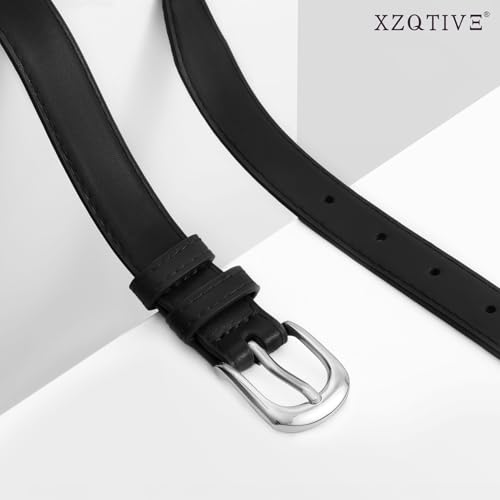 XZQTIVE Casual Leather Thin Belt for Women Fashion Ladies Waist Dress Belt for Jeans Pants with Silver Buckle3