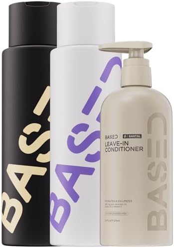 BASED Shampoo, Conditioner & Leave-In Conditioner Deluxe Bundle with Peppermint, Coconut & Avocado Oil, Deluxe Hair Bundle for Men, Two 12 fl oz & One 6.8 fl oz Bottles (Pack of 3)