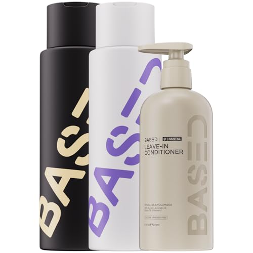 BASED Shampoo Conditioner & Leave-In Conditioner Deluxe Bundle with Peppermint Coconut & Avocado Oil Deluxe Hair Bundle for Men Two 12 fl oz & One 6.8 fl oz Bottles (Pack of 3)