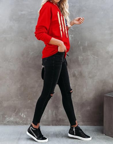 Image of Dressmine Womens USA Shirt Casual Long Sleeve Graphic Tees Knit Crew Neck Sweatshirts Loose Pullover