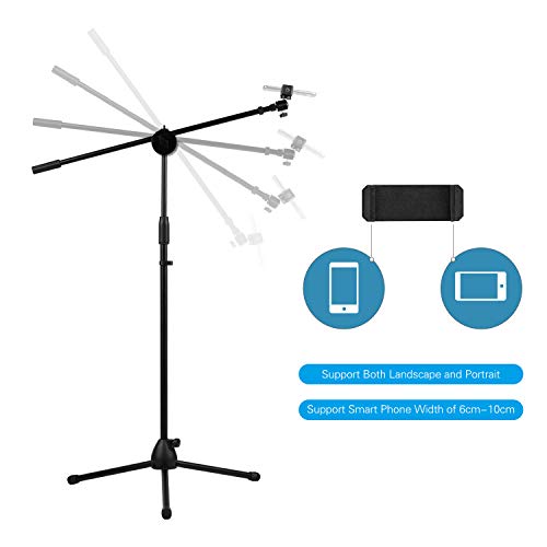 Image of Andoer 140cm / 4.6ft Adjustable Height Light Stand Durable Aluminum Alloy Floor Tripod Stand Kit with Phone Holder Max Capacity 2kg for Live Streaming Video Shooting Photography