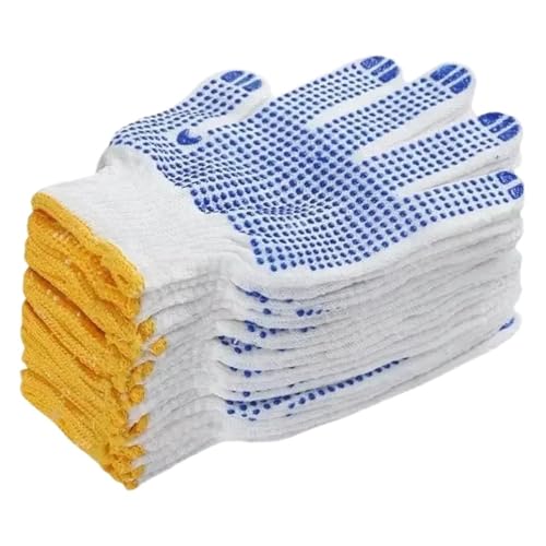 12 Paar Arbeitshandschuhe mit Anti-Rutsch-Griffpunkten, Sicherheits-Baumwollschutz, for Maler, Mechaniker, Industriebau(12pairs Blue)