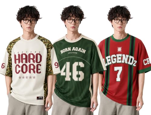 Image of LEOTUDE Men's Graphic Printed Oversized Jersey | Sports & Gym Wear | Half Sleeve Round Neck | Casual Streetwear | Loose Fit T-Shirt for Men's (Color : Green)