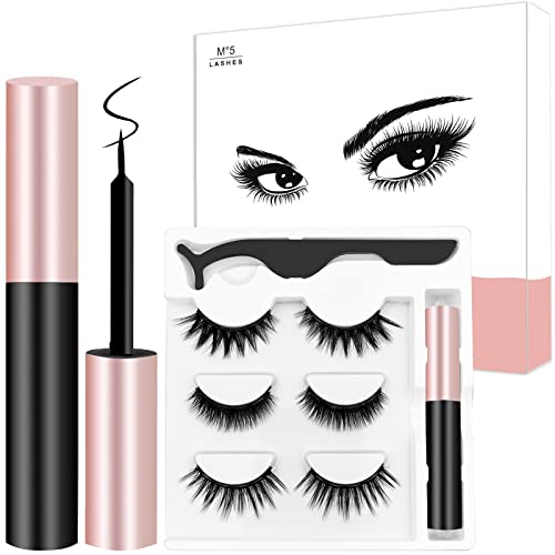Magnetic Eyelashes Kit,3 Styles Reusable Magnetic Eyelashes with Magnetic Eyeliner,Cat Eye and Natural Look,Easy to Use