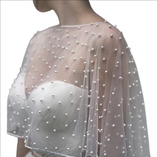 Wedding Accessories Bridal Cloak Pearls Wedding Cape Short Front Long Back Women Wrap Cape Evening Wrap Shawl3