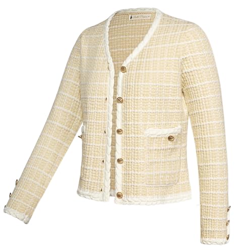 Belle Poque Women Cardigan Sweaters Tweed Jacket V Neck Sweater
