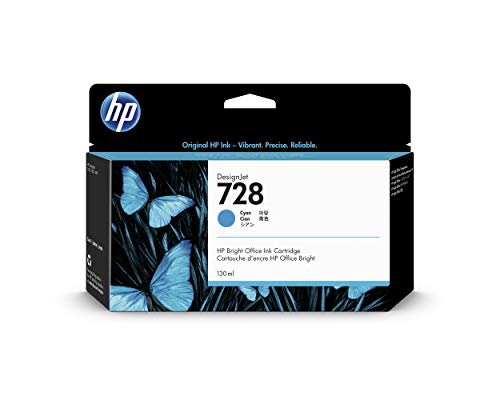 F9J67A Cartouche d'encre authentique HP 728 cyan 130 ml avec encre HP DesignJet d'origine, pour traceurs grand format HP DesignJet T730 et T830 et tête d'impression HP 729 DesignJet