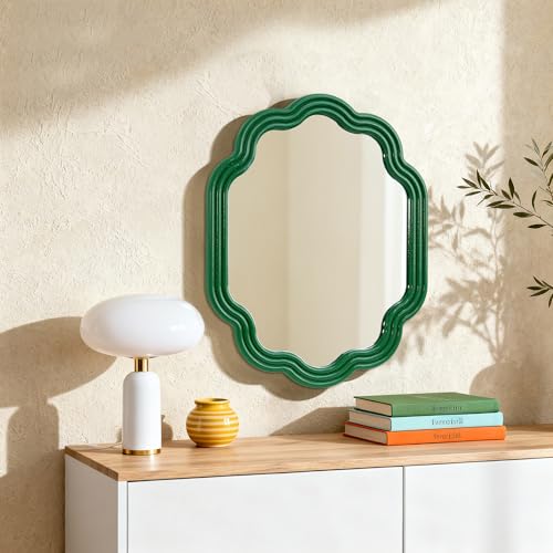 Image of Green Wavy Oval 16x20 Small Scallop Unique Wall Vanity Decor Mirror
