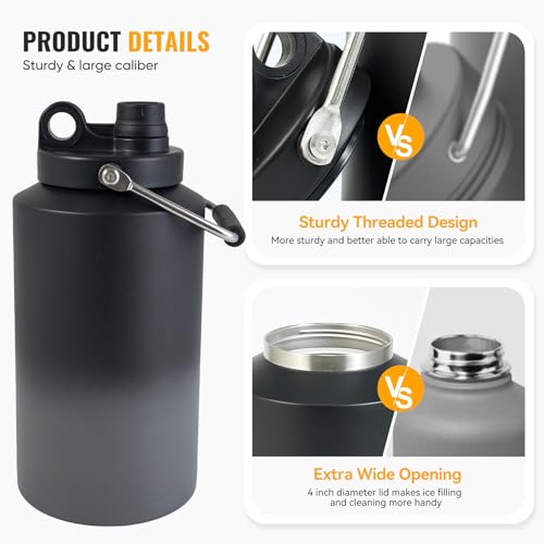 Kerilyn Jarra Aislada de Un Galón con Asa, 128oz Acero Inoxidable, Botella Grande de Agua al Vacío para Bebidas Frías y Calientes, Boca Ancha, Antisudor, Ideal para Viajes y Camping, Degradado Gris miniatura 6