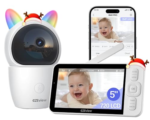 CZEview Babyphone mit Kamera und APP, 2K /5,0 Zoll WLAN Video Babyfon, PTZ 360°, 4× Zoom,...