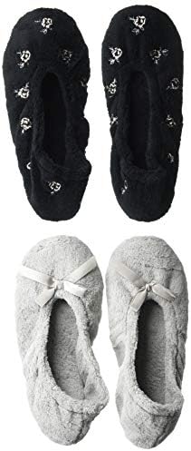isotoner womens 2 Pack Ballerina Embroidered and Solid Ballet Flat, Black Embroidered, Light Grey Solid, 5 6 US | Image 6