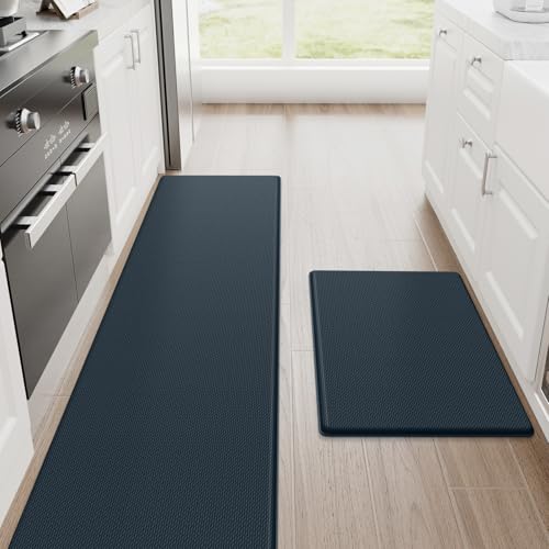 Image of StepRite Kitchen Mats, 2PCS Kitchen Rugs, Cushioned Anti Fatigue Kitchen Mats for Floor, Non-Slip Standing Desk Mat, Waterproof Kitchen Rug Set for Floor, Office, 17.3 inchx30 inch+17.3 inchx70 inch, Dark Charcoal