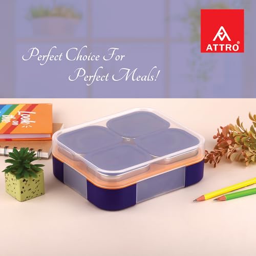 Image of ATTRO Admire-4 Insulated Lunch Box | 4 Removable Stainless Steel Containers with Lids | BPA-Free, Food Grade, Leak-Proof| Ideal for School, Office & Outdoor Use| 800ml, Purple Bloom