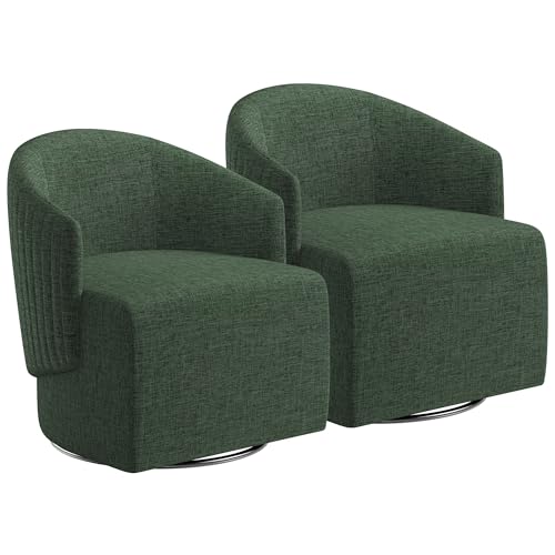 Image of BELLEZE Swivel Accent Chair, Modern Upholstered Swivel Armchair 360 Degree Barrel Chair Comfy Corner Chair for Living Room Bedroom [Set of 2] - Malta (Green)