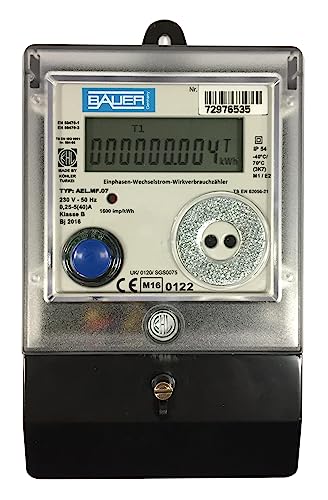 BAUER Elektronischer Wechselstromzähler 5/40 A. MID-Zulassung oder kalibriert und für Berechnungszwecke zugelassen durch EBY17