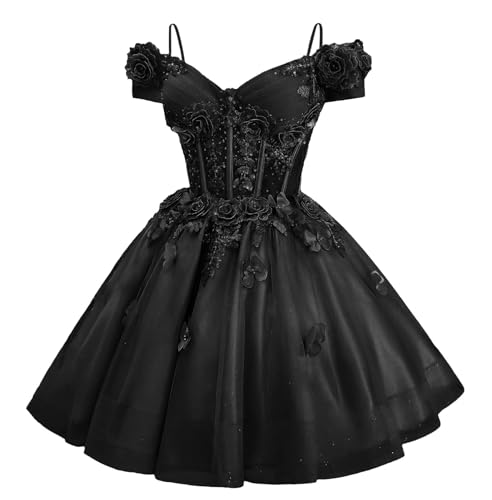 Sparkly Tulle Homecoming Dresses with 3D Flowers Sweetheart Short Prom Dress A-Line Wedding Guest Dresses for Teens