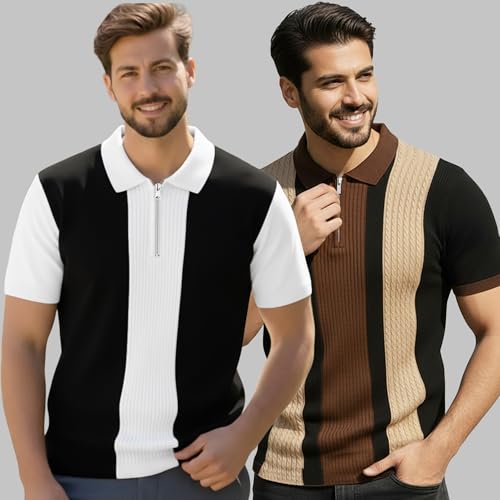 Image of AUSK Men Printed Polo Neck Cotton Blend T-Shirt (Regular Fit, Half Sleeve) || Tshirts for Mens