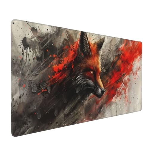 Tapis de souris grand format aux bords cousus sous main motif renard
