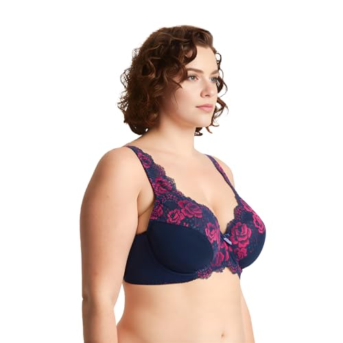 Image of Curve Muse Women's Minimizer Unlined Underwire Bra with Lace Embroidery-2 Pack