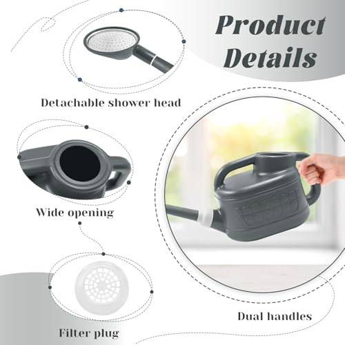 Image of 1 Gallon Watering Can, Garden Watering Can Outdoor, Plant Water Can with Removable Long Spout and Stainless Steel Sprinkler Head, Plastic Indoor Watering Cans for Gardening Flower Plants