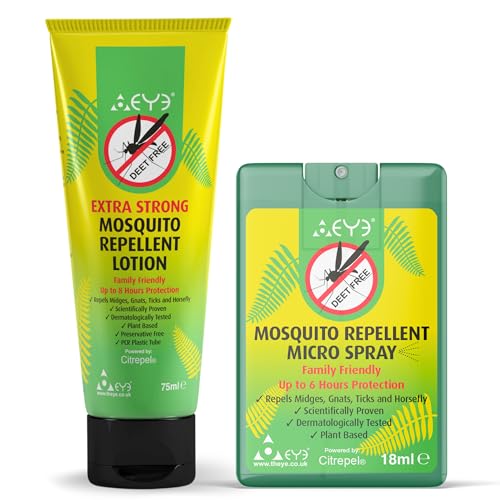 THEYE Mosquito Repellent Spray + Cream Travel Size Pack - Natural Insect Repellent Spray & Cream with No Deet, Preservatives or Other Chemicals, for Kids & Sensitive Skin (75ml Lotion + 18ml Spray)