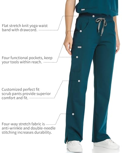 Image of COMENII Scrubs for Women, Mid Rise Straight Leg Cargo Pants with Knit Yoga Waistband, Easy Care Womens Scrubs Pants