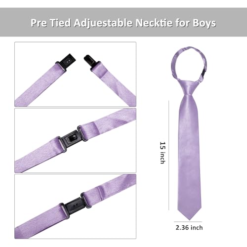 Image of Barry.Wang Boys Ties Pre-Tied Satin Solid Color Kids Tie Pocket Square Set Adjustable Formal Necktie Graduation School