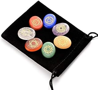 Hivexagon Natural Healing Chakra Stones, Set of 7 Worry Stones with Symbols, Reiki & Energy Healing Crystals for Meditation, Concentration, Spiritual Growth, Stress Relief