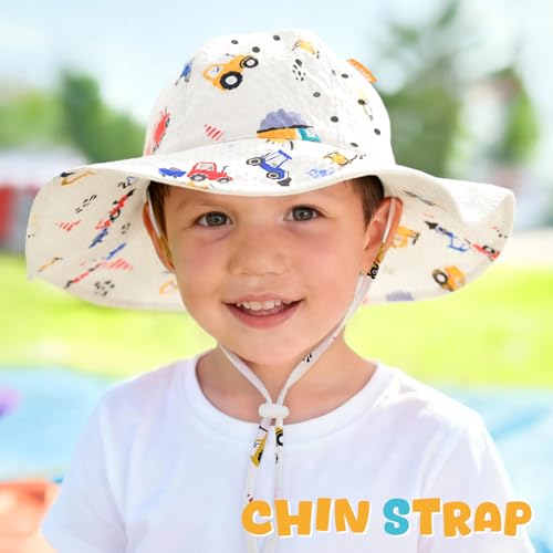 Image of HONGTEYA Baby Sun Hat Toddler Girl Beach Hat Sun Protection Adjustable Outdoor Summer Wide Brim Bucket Hat for Infant Kids