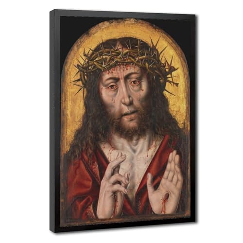 Aelbrecht Bouts Tableau Man of Sorrows - Impression sur toile religieuse avec cadre 20x30 cm