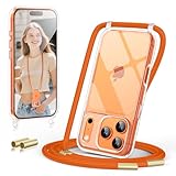 GOODVISH Crossbody Lanyard Case for iPhone 17 Pro Max with Strap, Adjustable and Removable Necklace Strap, Clear Shockproof Phone Cover for iPhone 17 Pro Max 6.9 inch, Orange