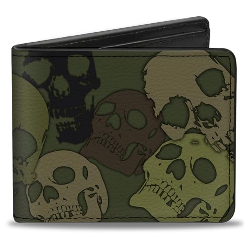 Buckle-Down Wallet, Bifold, Camo Olive Skull Yard, Vegan Leather