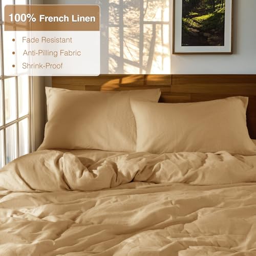 SONORO KATE 100% French Linen Duvet Cover King Size, Soft Breathable for Hot Sleepers, Moisture Wicking & Durable Cover Set - Zipper Closure & 4 Corner Ties Duvet Covers 3 Piece (Rust,King)