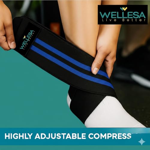 Image of WELLESA Orthowrap Ankle Support Brace | Free Size - Single (Blue) | Compression Wrap for Ankle Sprain | Swelling & Foot Pain Relief | Ankle Stabilizer for Sports, Running, Gym & Injury Recovery