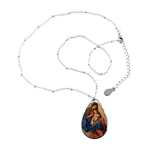 Peinture Vierge à l'Enfant sur un pendentif larme artistique raffiné