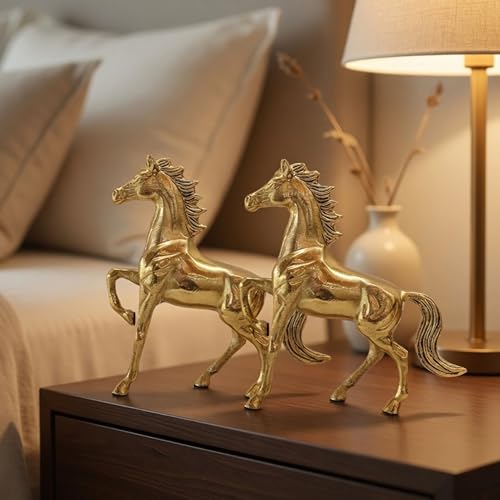 Image of BEHOMA Aluminium Horse Figurine Showpiece Pack of 5 with Gift Box | Premium Gold Decorative Horse Statue for Living Room, Office Desk, Shelf & Tabletop | Modern Home Decor Accent