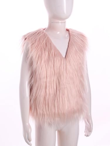 JanJean Kids Girls Faux Fur Vest Coat Open Front Waistcoat Sleeveless Furry Jacket Outerwear for Weeding Party Gowns4