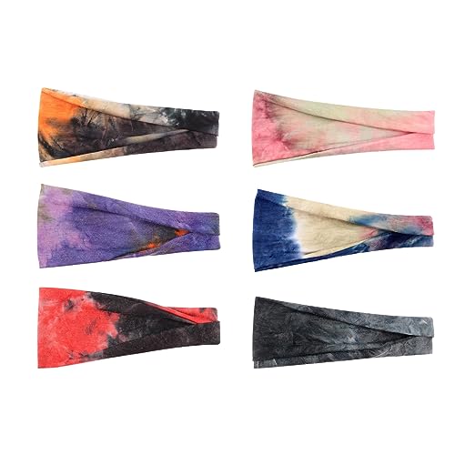 Image of DRESHOW 6 Pack Yoga Sports Headbands for Women Elastic Non-Slip Printed Headbands Running Workout Hair Bands