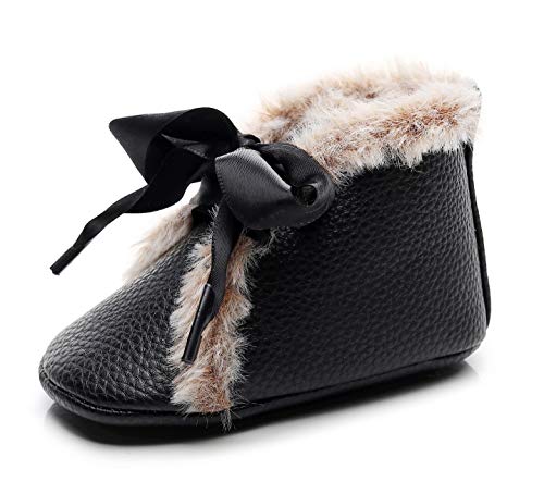 Bebila Winter Toddler Snow Boots - Lace Up Baby Girls Boys Shoes Lace Up Non-Skid Soft Sole Slippers Newborn Warm Ankle Fur Booties For Infant Newborn First-Walkers (0-3 Months, Black) #TOP1
