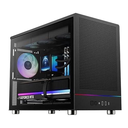 GAMDIAS ATHENA M4M mATX Micro Tower Gaming PC Case, Mesh Front Panel with RGB Strip, 3 Built-in 120mm Fans with Hub, Front-Mounted PSU Design, Supports Dual 360mm Radiators and BTF MB, Gen 2 Type-C