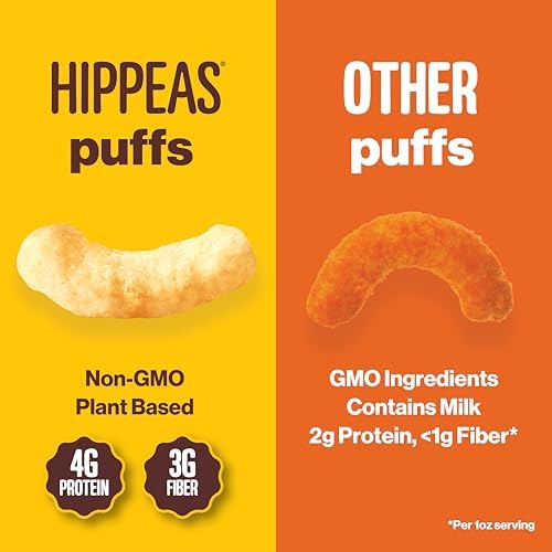 Hippeas Chickpea Puffs, Vegan White Cheddar, 0.8 Ounce (Pack of 18), 3g Protein, 2g Fiber, Vegan, Gluten-Free, Crunchy, Plant Protein Snacks