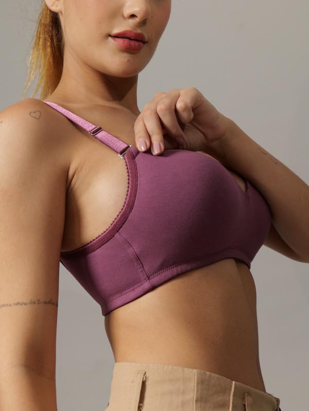 Image of BODYSIZE Women's Demi Cup Padded Bra | Soft Cotton-Lycra Stretch | Wire-Free Comfort, Lightly Padded Support, Seamless with Adjustable Straps (ELA)