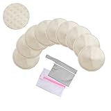 AnAnBaby Organic Bamboo Nursing Breast Pads - 10-Pack Reusable Non-Slip Nipple Pads for Breastfeeding New Moms Postpartum Essentials (4.7inch) with Washing Bags and Handbags（Large，White）
